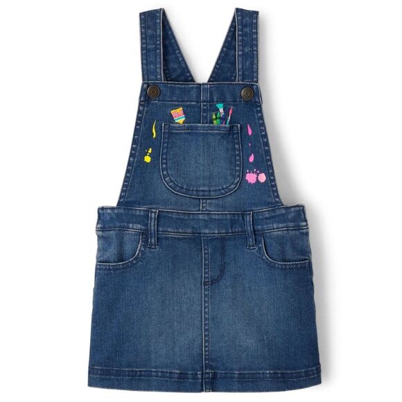 Gymboree Girls Future Artist Embroidered Blue Denim Overalls Dress Size 10 - Picture 1 of 10